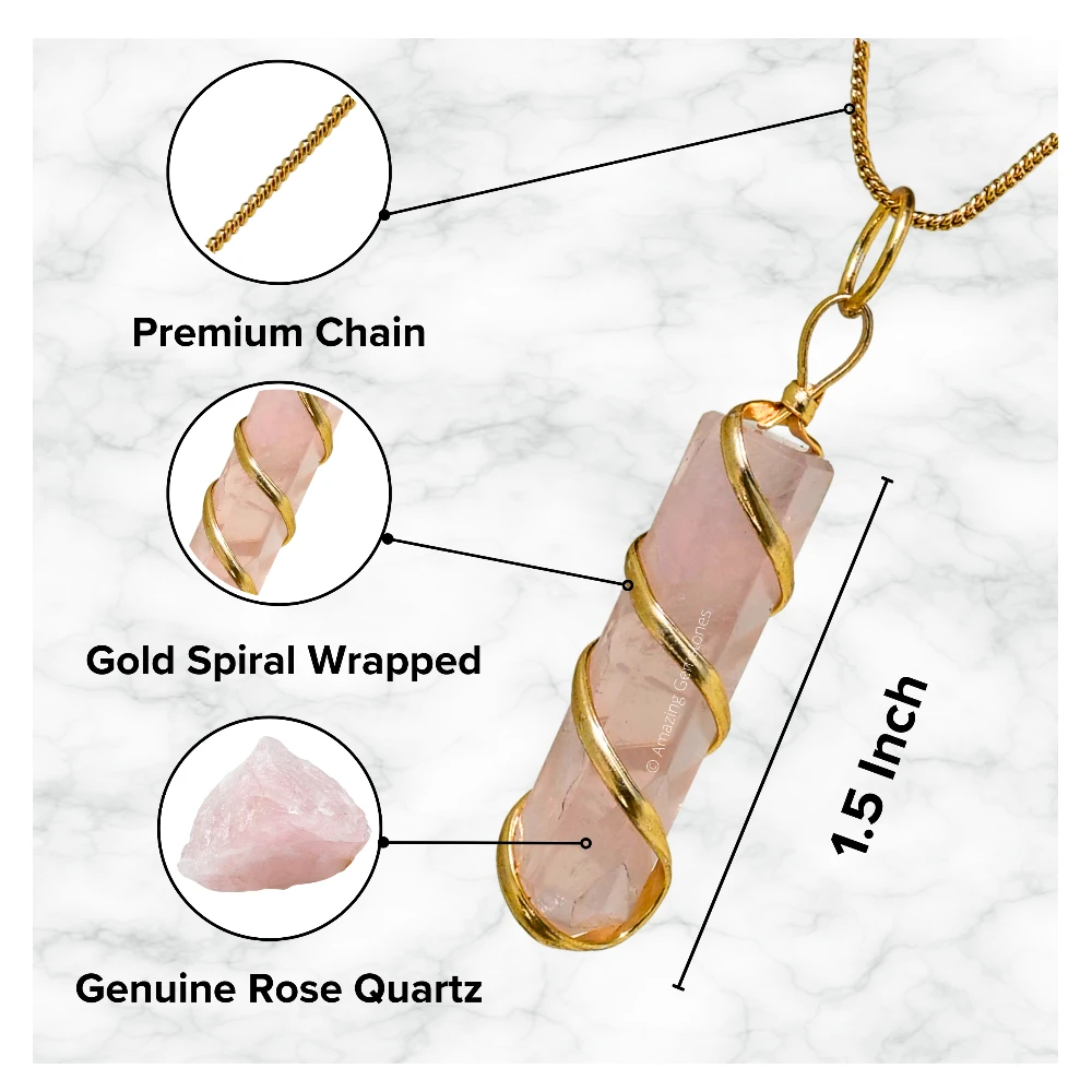Rose Quartz Necklace - Spiral Pencil Point (Gold)