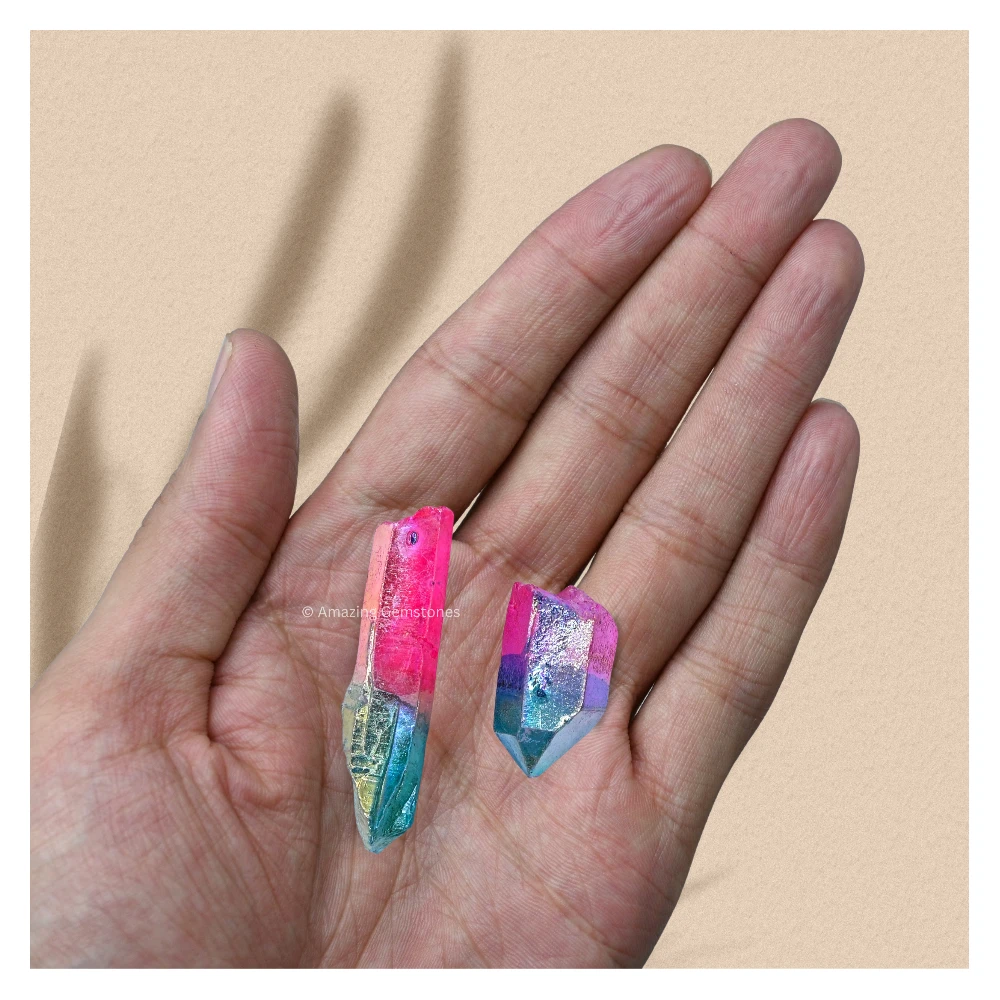 Rose Aqua Aura Quartz Raw Crystal Points (5 Pieces)
