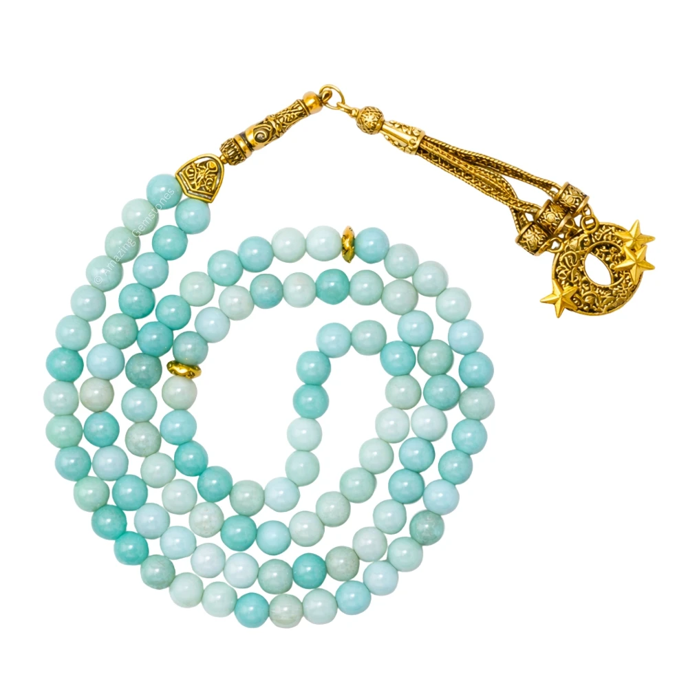 Amazonite Crystal Tasbeeh Sibha Prayer Beads (Gold)
