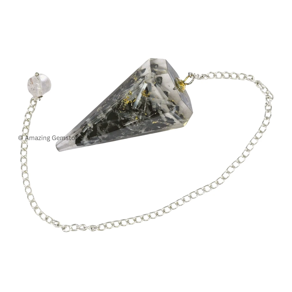 Black Tourmaline Selenite Orgone Pendulum
