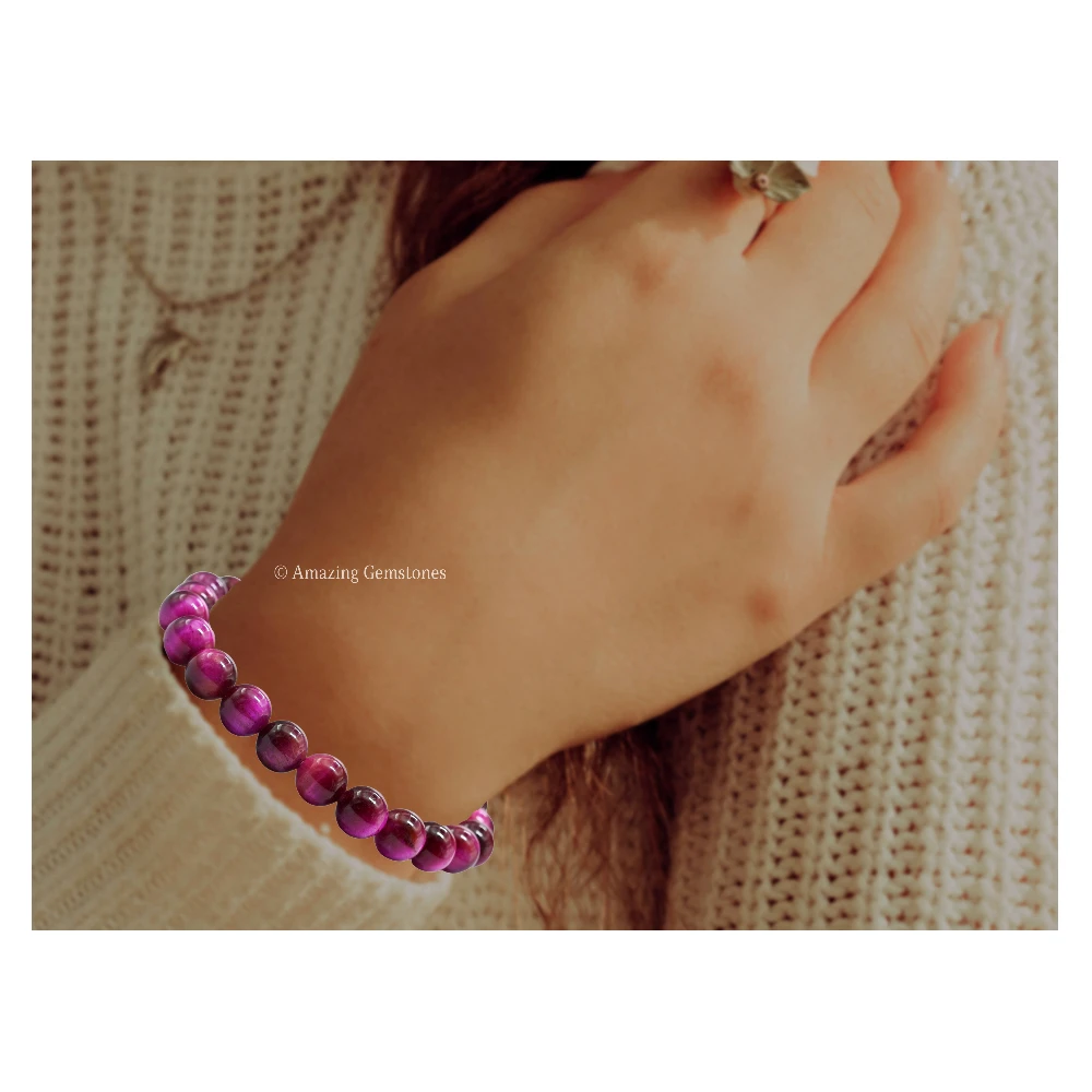 Pink Tiger Eye Bracelet (Strechable)