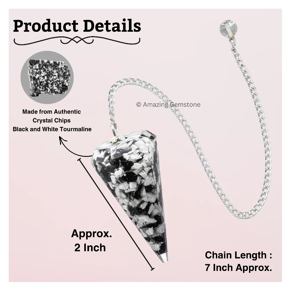 Black and White Tourmaline Orgone Pendulum