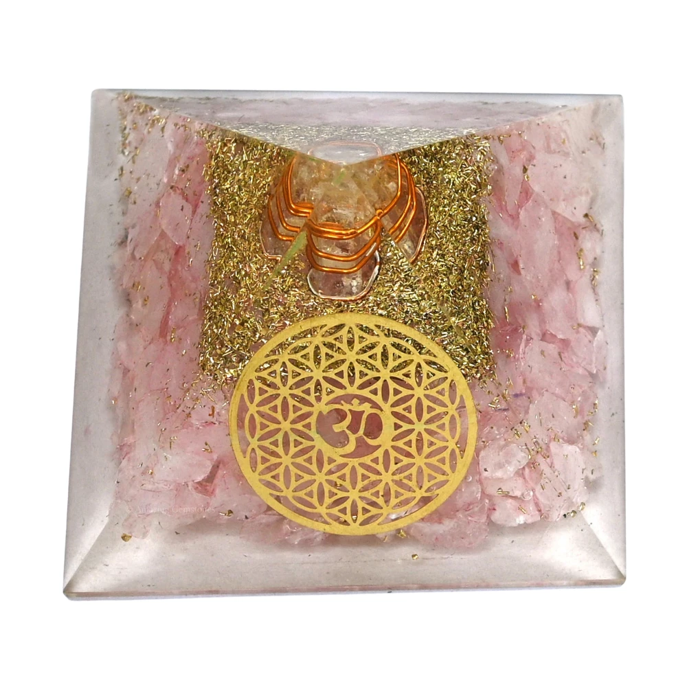 Rose Quartz Orgone Pyramid - OM Flower of Life