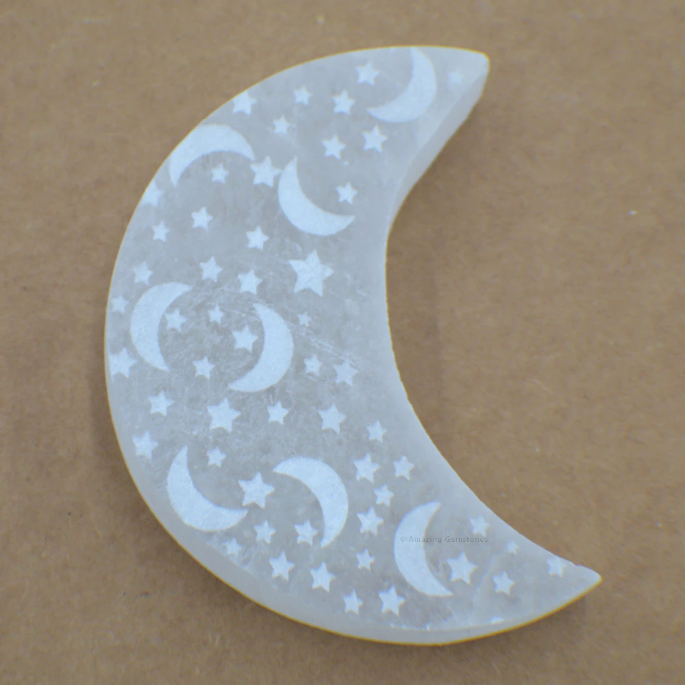 Selenite Charging Plate for Crystals - Crescent Moon & Star