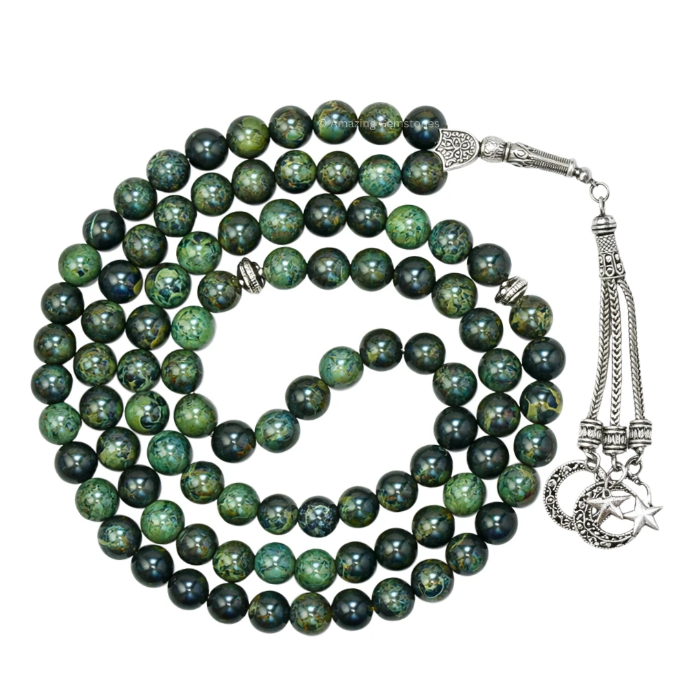 Kambaba Jasper Crystal Tasbeeh Sibha Prayer Beads (Silver)