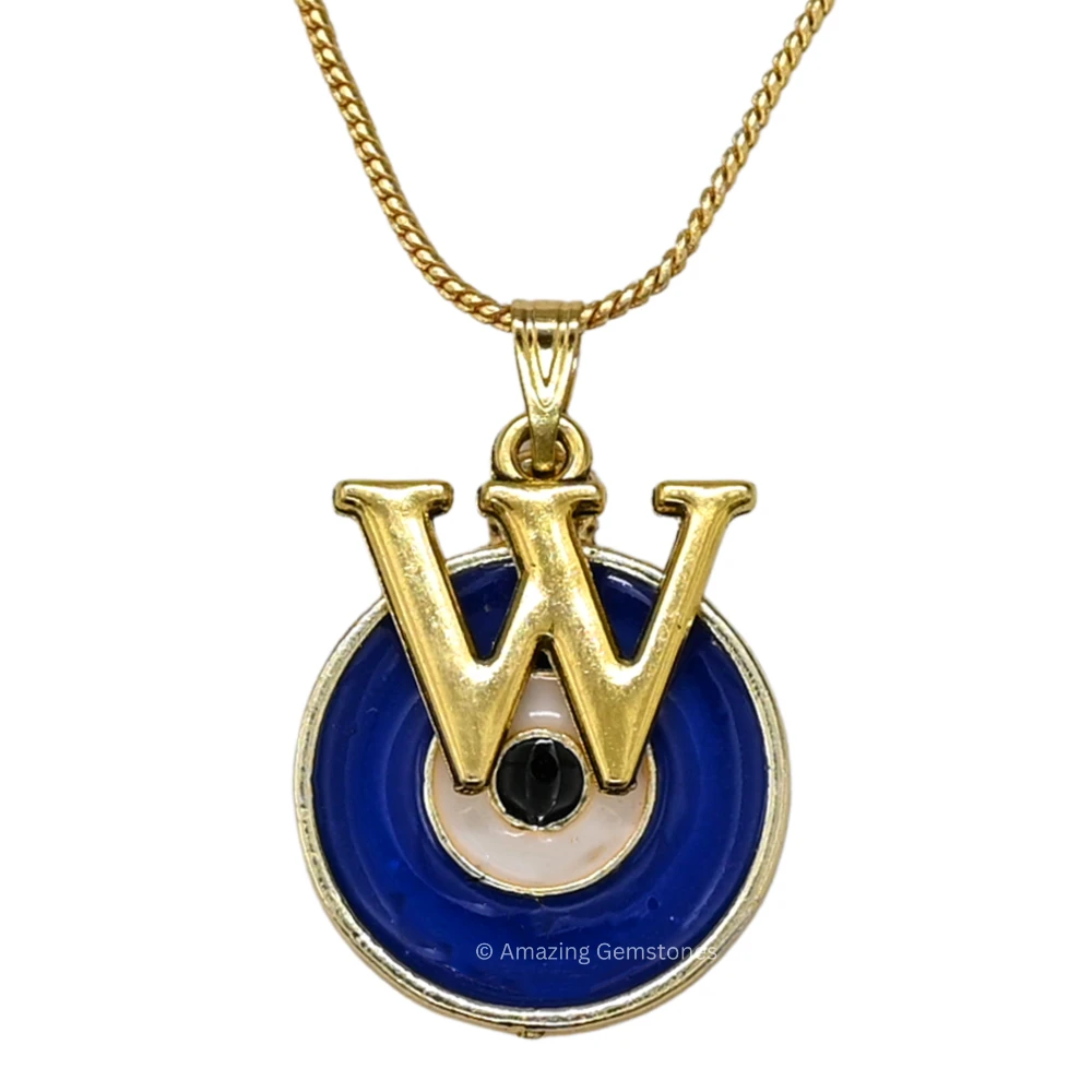 Evil Eye Pendant Necklace with W Initial
