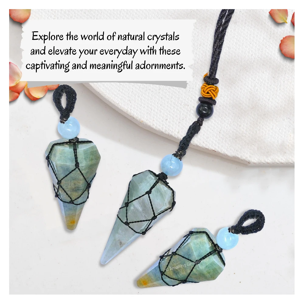 Aquamarine Pendulum Pendant Necklace (Macrame)