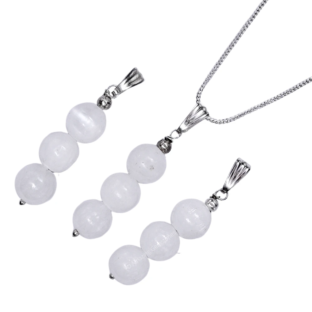 Selenite Bead Pendant (Silver)