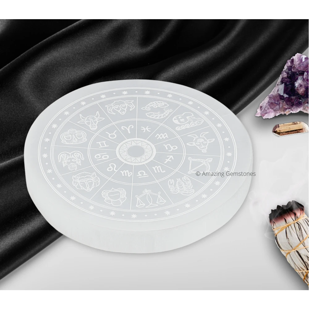 Selenite Charging Plate - Zodiac Sign (4 Inch)
