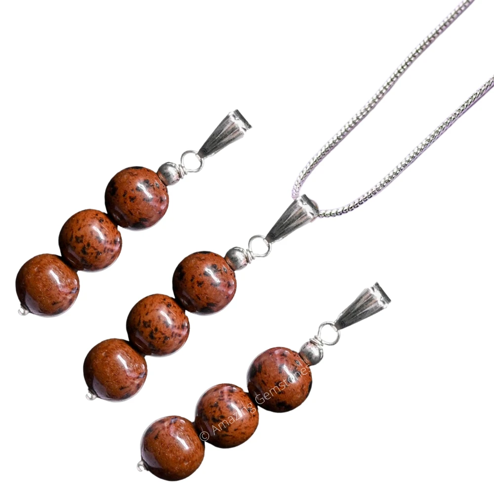 Mahogany Obsidian Bead Pendant (Silver)