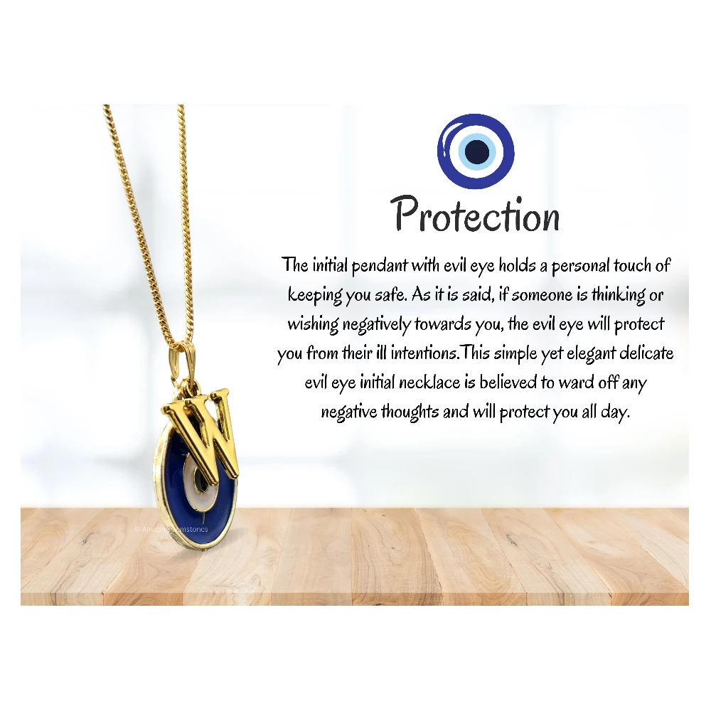 Evil Eye Pendant Necklace with W Initial