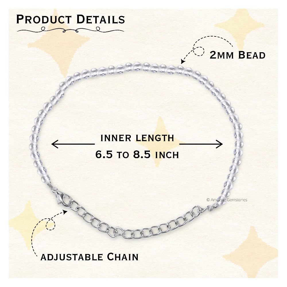 Clear Quartz Crystal Bracelet - 2mm Faceted Bead (Silver)