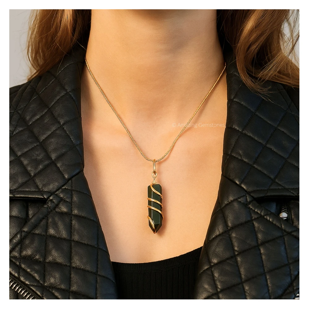 Bloodstone Necklace - Spiral Pencil Point (Gold)