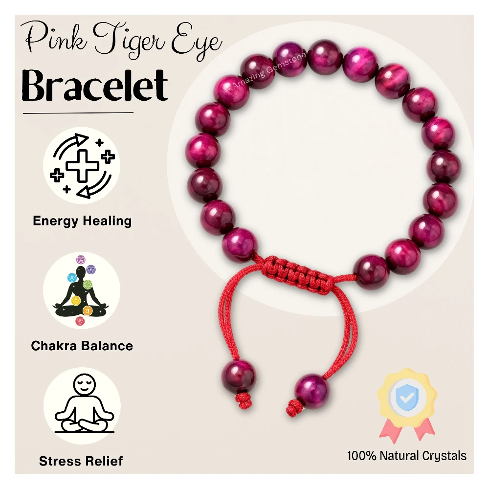 Pink Tiger Eye Bracelet (Adjustable)