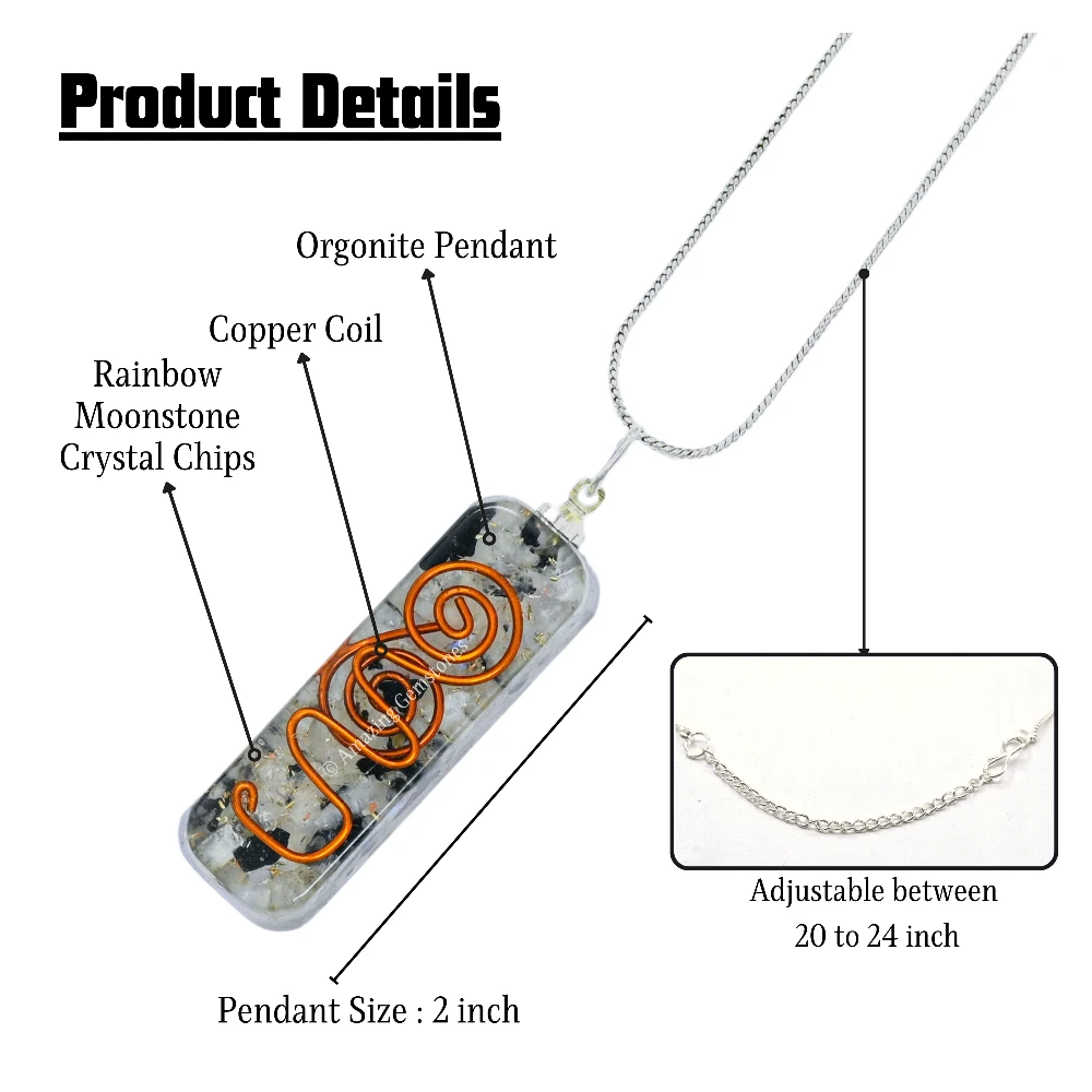 Rainbow Moonstone Crystal Orgone Pendant - Rectangle