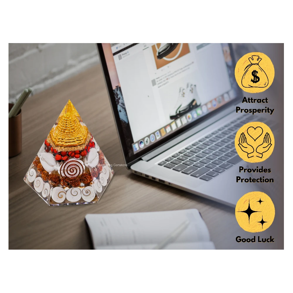 Shri Yantra Gomati Chakra Rudraksha Pyramid - Hexagonal Wealth Pyramid