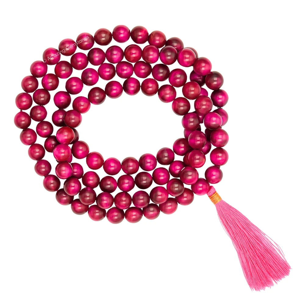 Pink Tiger cats eye Mala (Without Knot)