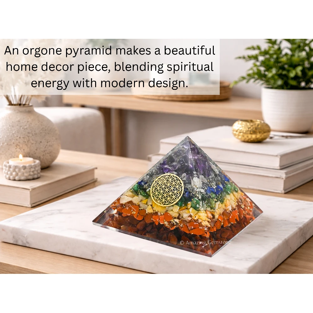Natural Chakra Orgone Pyramid - Flower of Life