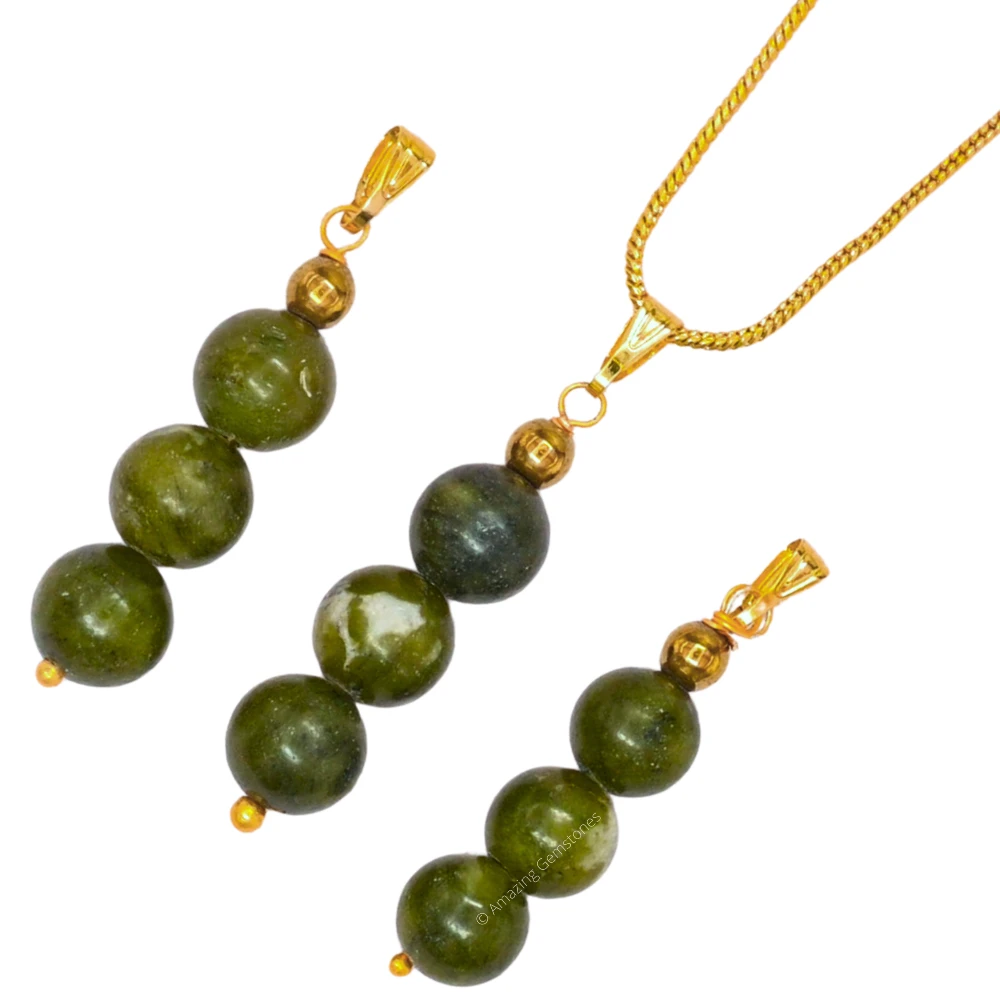 Green Jade Bead Pendant (Gold)