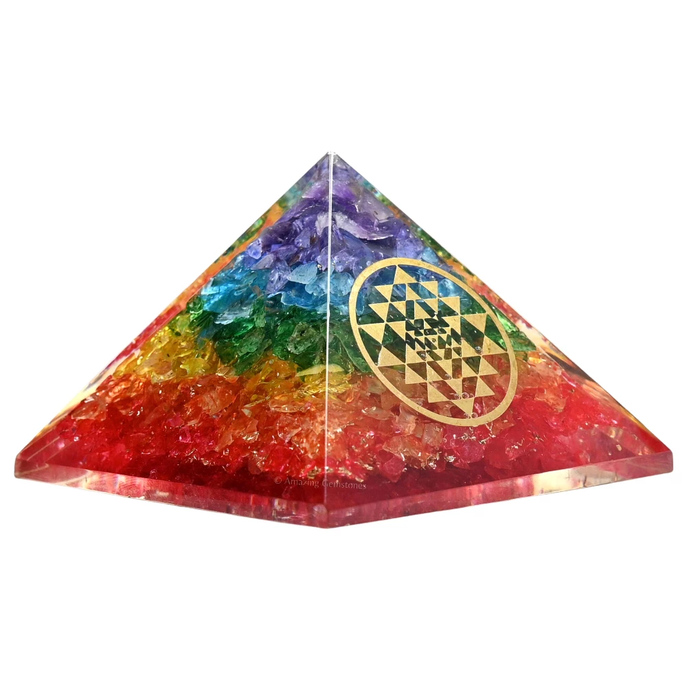 Chakra Onyx Orgone Pyramid - Round Sri Yantra