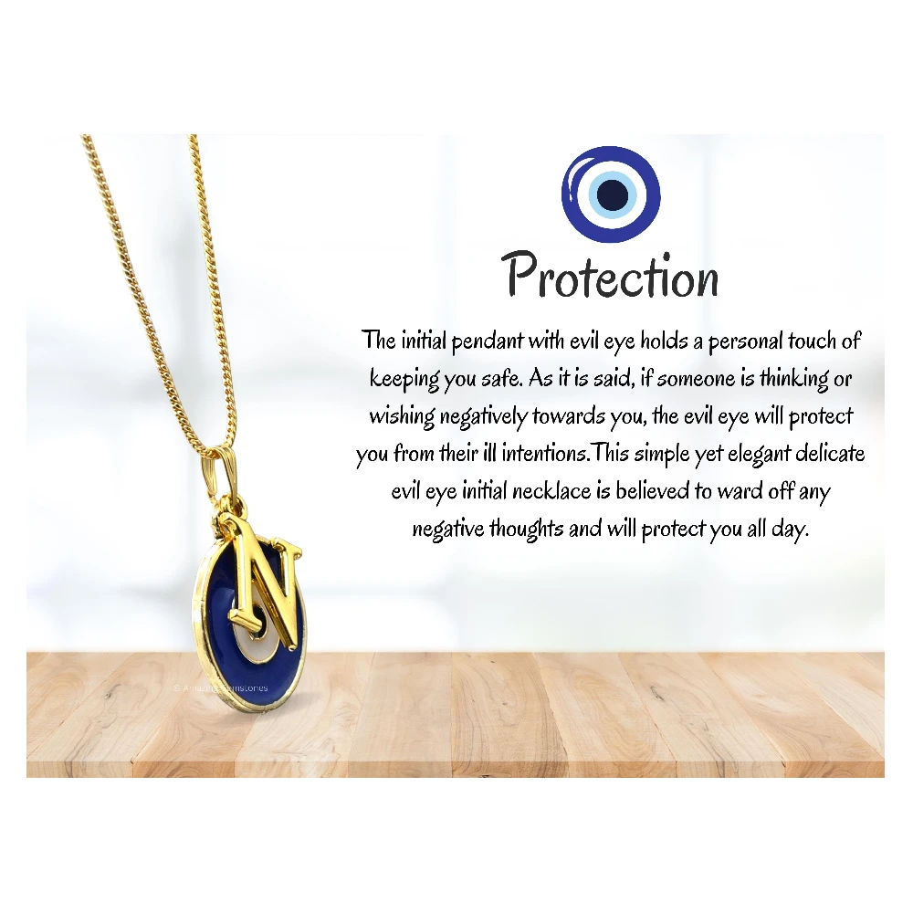 Evil Eye Pendant Necklace with N Initial