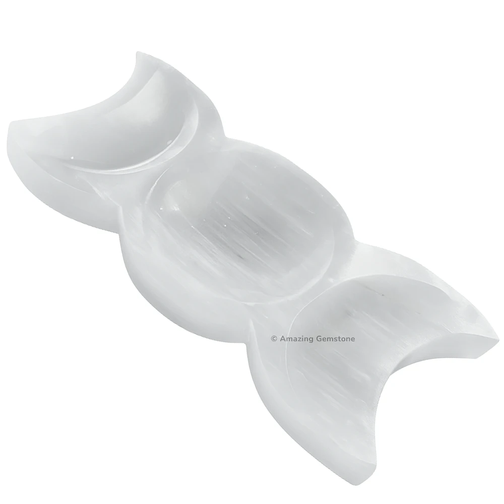 Selenite Charging Bowl for Crystals - Triple Moon