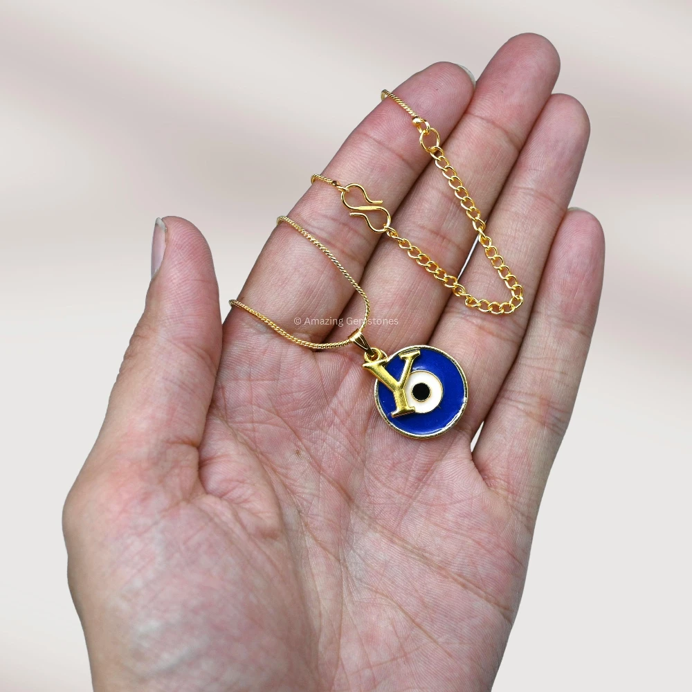 Evil Eye Pendant Necklace with Y Initial