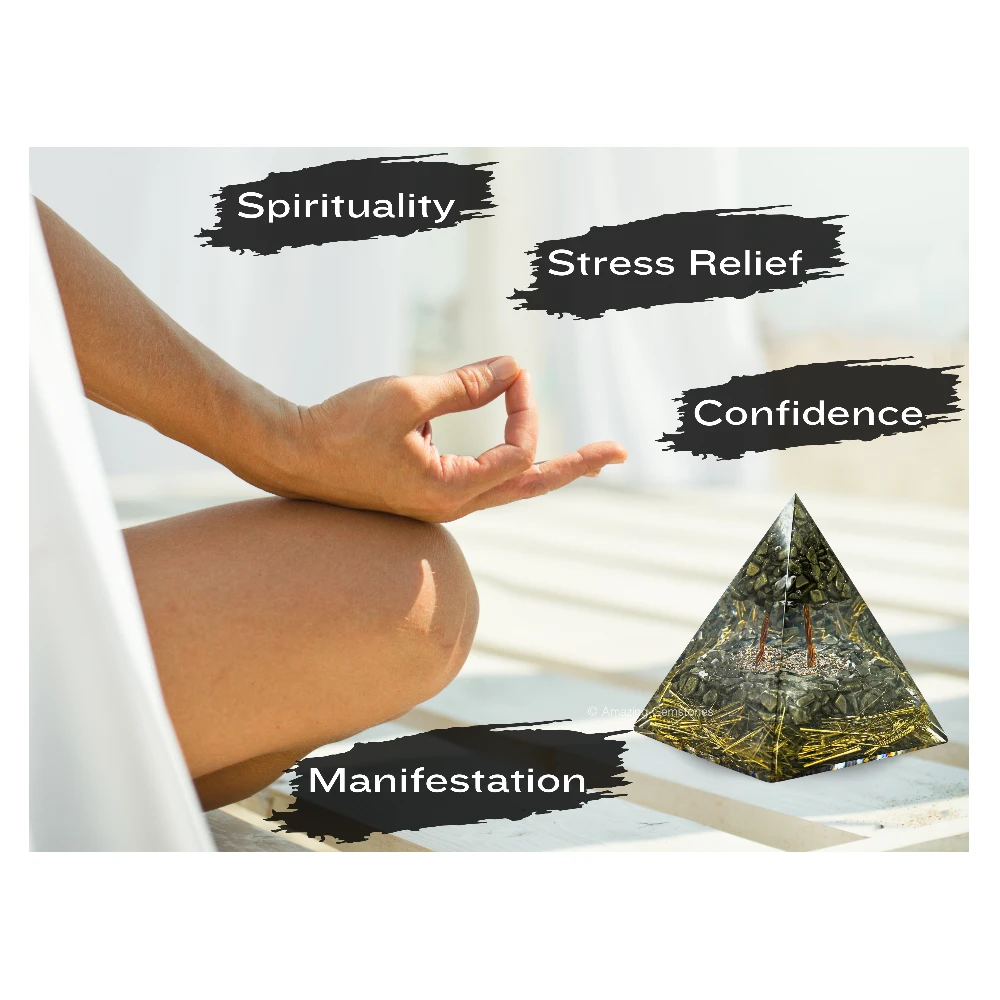 Pyrite Crystal Orgone Pyramid with Pyrite Tree - 70 mm
