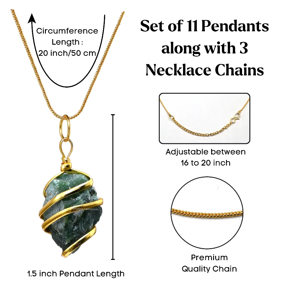 Set of 11 Crystal Spiral Raw Pendant Necklace