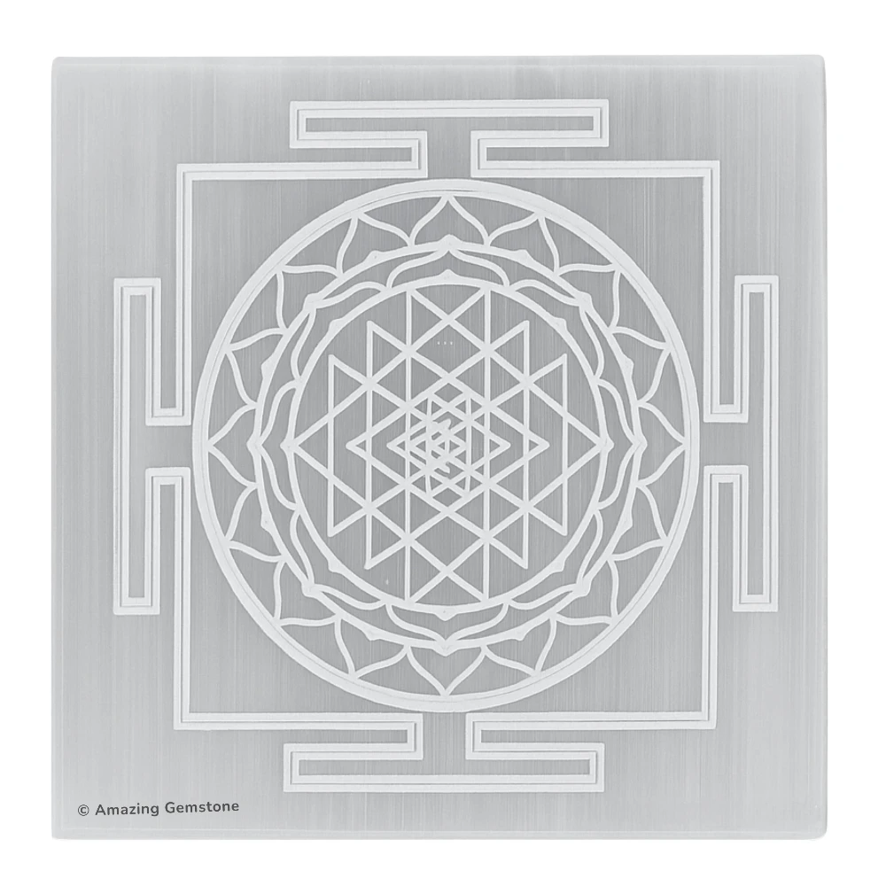 Selenite Charging Plate for Crystals - Sri Yantra(Square) (3 Inch)