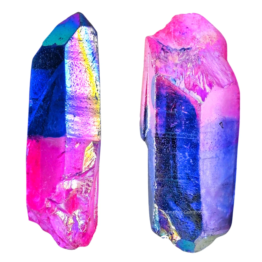 Rose Tanzine Aura Quartz Raw Crystal Points (2 Pieces)