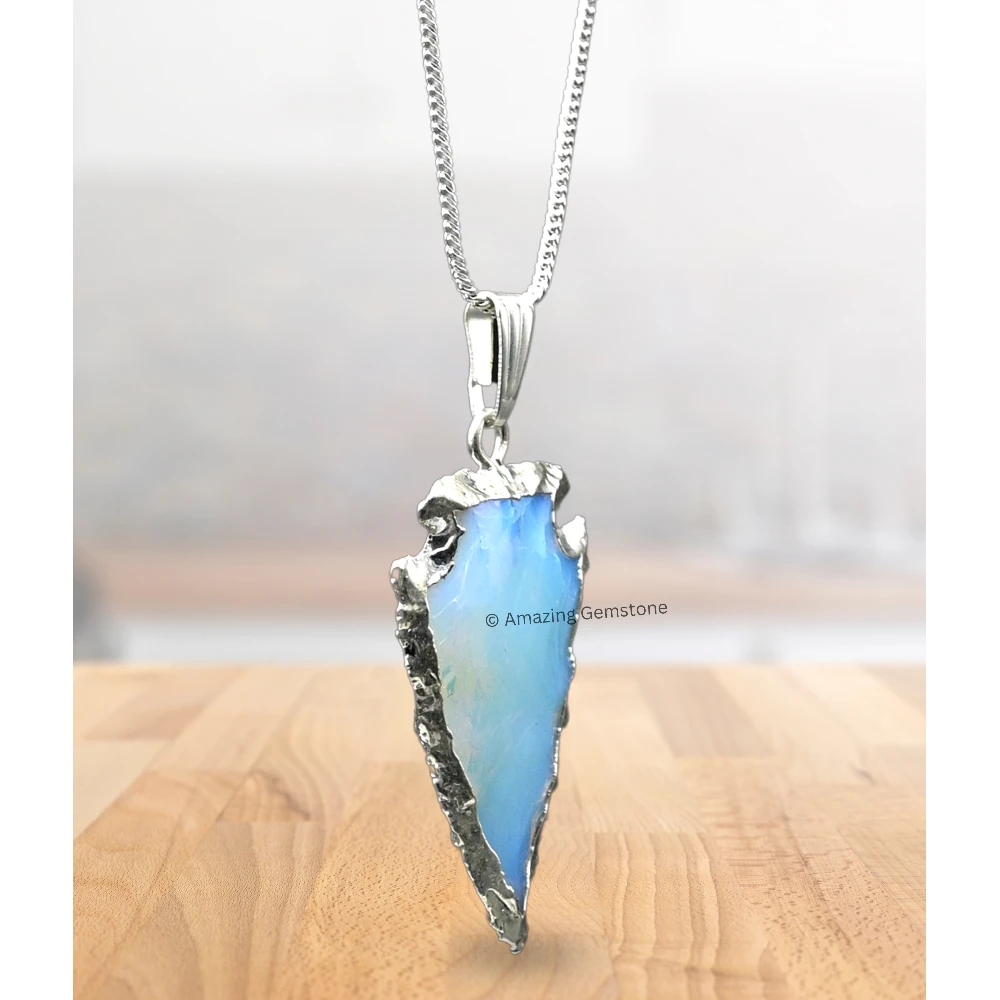 Opalite Arrowhead Pendant - Silver Plated