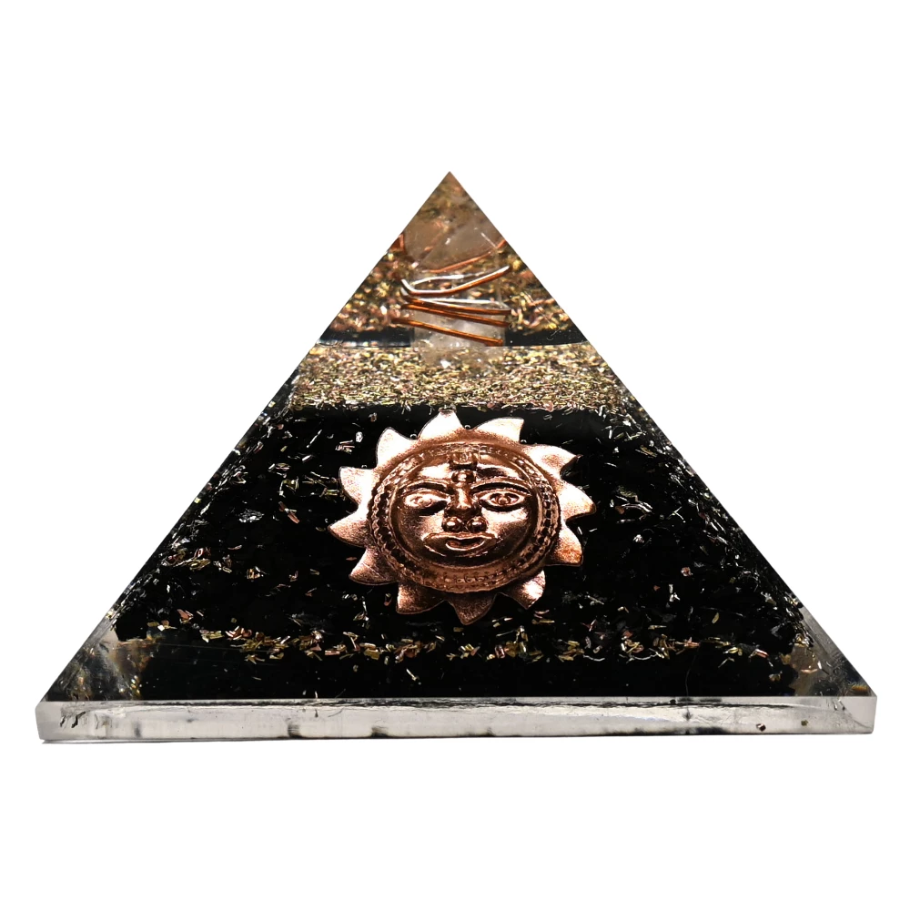Black Tourmaline Orgone Pyramid - Sun Face