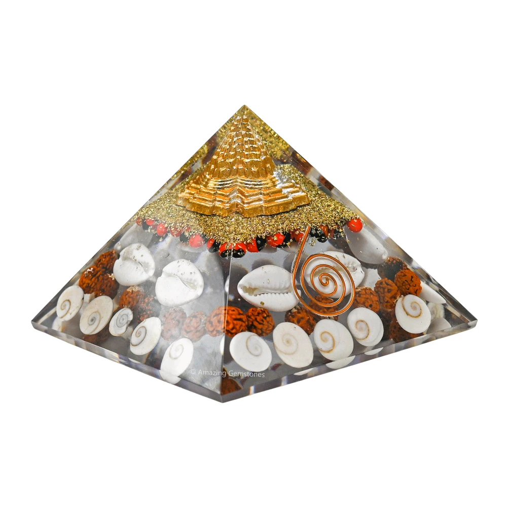 Laxmi Wealth Pyramid - Shree Yantra, Gomati Chakra, Rudraksha, Kodi (Large)