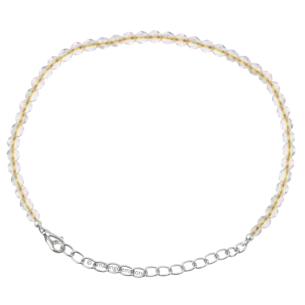 Lemon Quartz Crystal Bracelet - 2mm Faceted Bead (Silver)