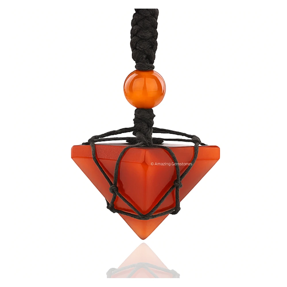 Carnelian Pyramid Pendant Necklace (Macrame)