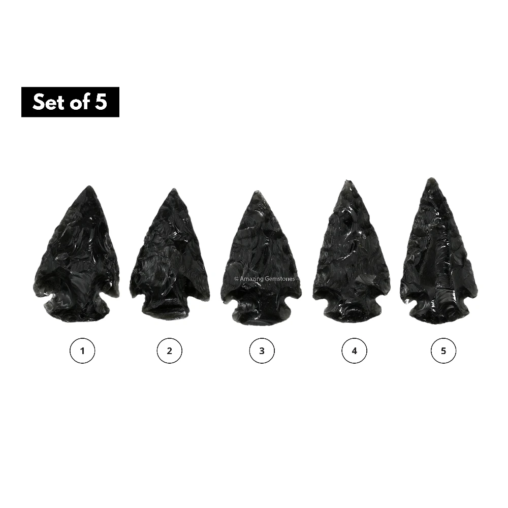 Black Obsidian Crystal Arrowhead - 1" to 1.5" (5 Pieces)