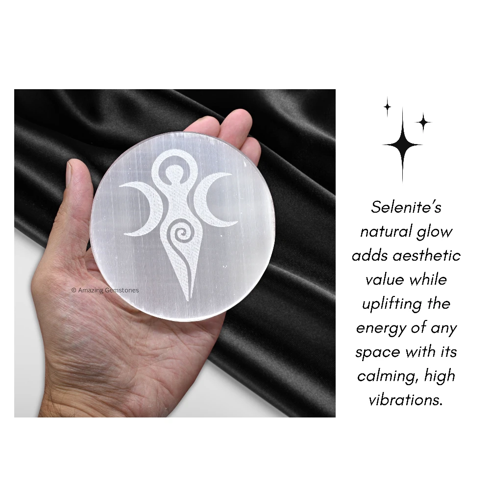 Selenite Charging Plate for Crystals - Goddess Moon (3 Inch)