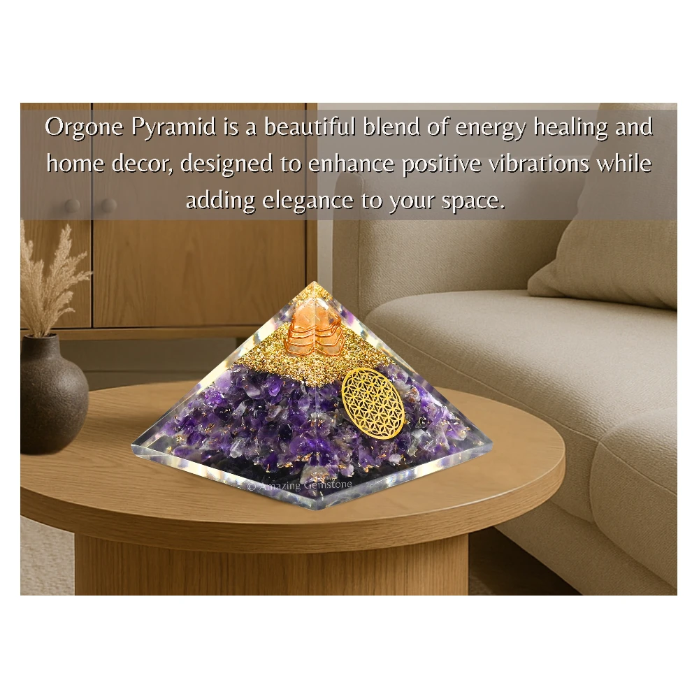 Amethyst Orgone Pyramid - Flower of Life