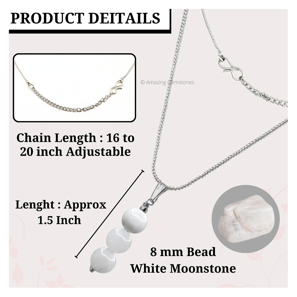 White Moonstone Bead Pendant (Silver)