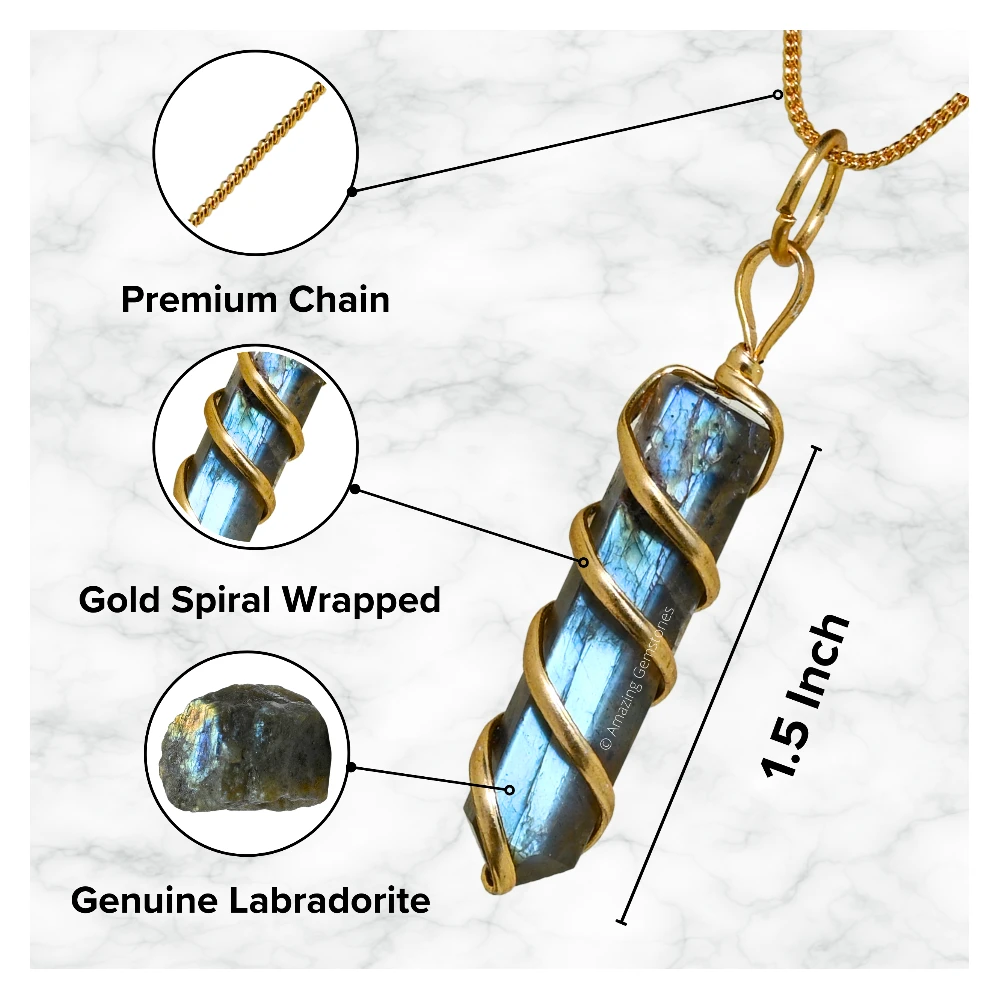 Labradorite Necklace - Spiral Pencil Point (Gold)