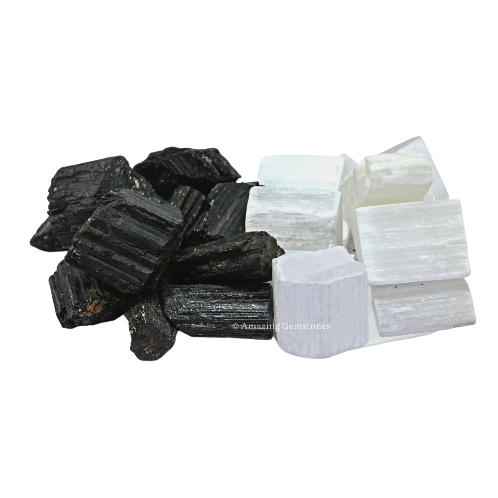 Black Tourmaline Selenite Raw Crystals (5 Pieces)