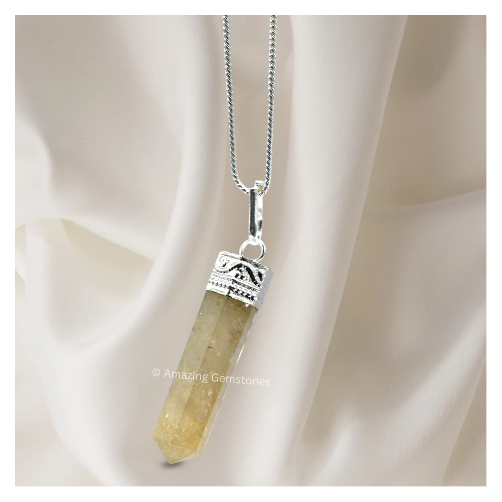 Citrine Necklace - Pencil Point (Silver)