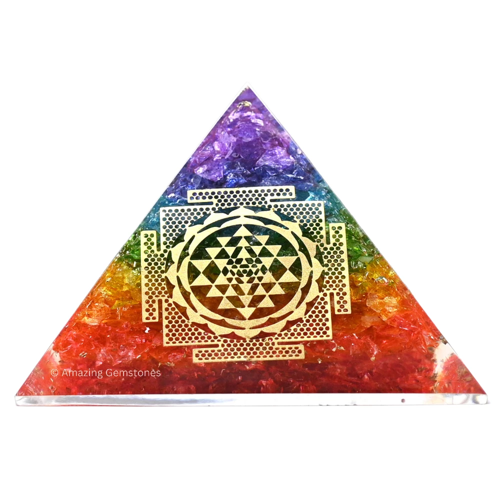 Chakra Onyx Orgone Pyramid - Big Sri Yantra