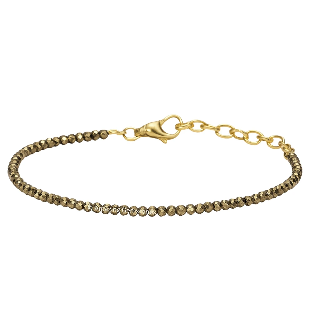Pyrite Crystal Anklet - 2mm Faceted Bead (Gold)