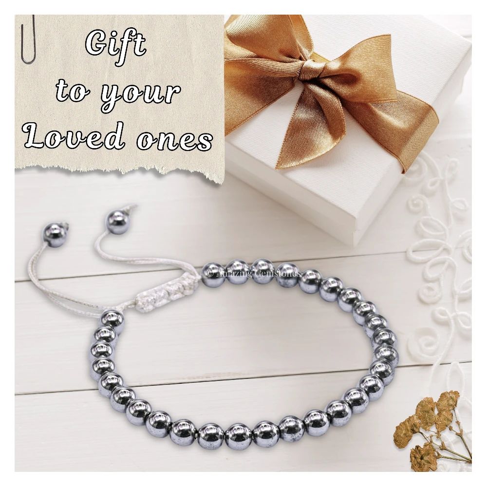Silver Hematite Healing Crystal Bracelets - 6mm Beads (Adjustable)