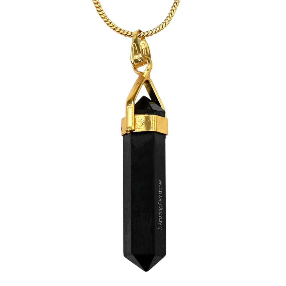 Black Obsidian Necklace - Double Point Pencil (Gold)