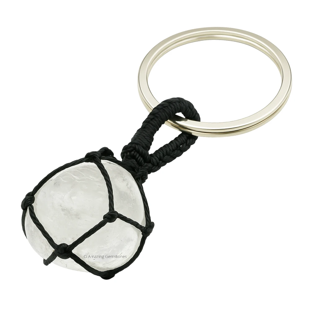 Clear Quartz Keychain Keys Holder (Macrame Tumble)