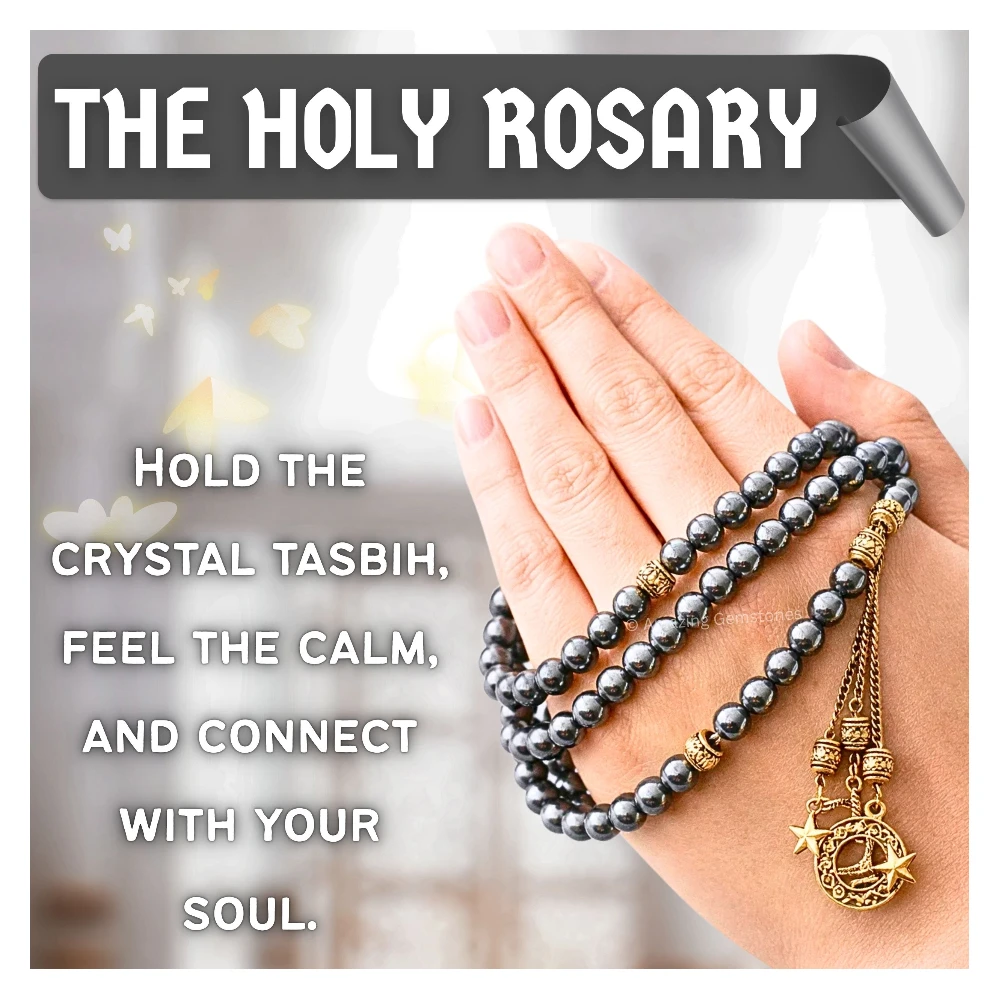 Hematite Crystal Tasbeeh Sibha Prayer Beads (Gold)