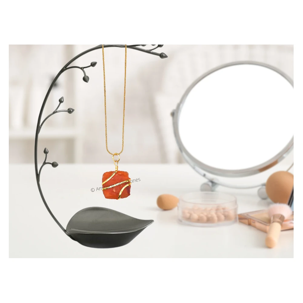 Carnelian Necklace - Raw Square Crystal (Gold)